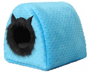 Błękitno-czarna budka dla kota