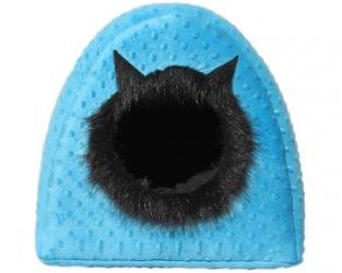 Błękitno-czarna budka dla kota