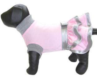 Różowa sukienka z popielatymi dodatkami dla psa