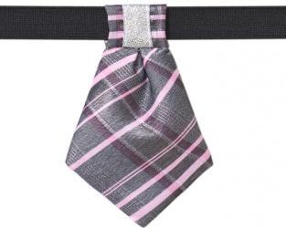 Srebrno-różowy krawat w kratkę dla psa